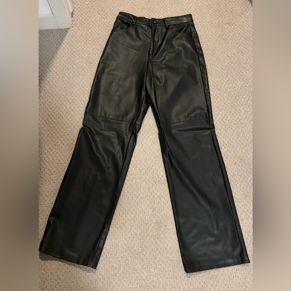 Zara Black Leather-Style Trousers
